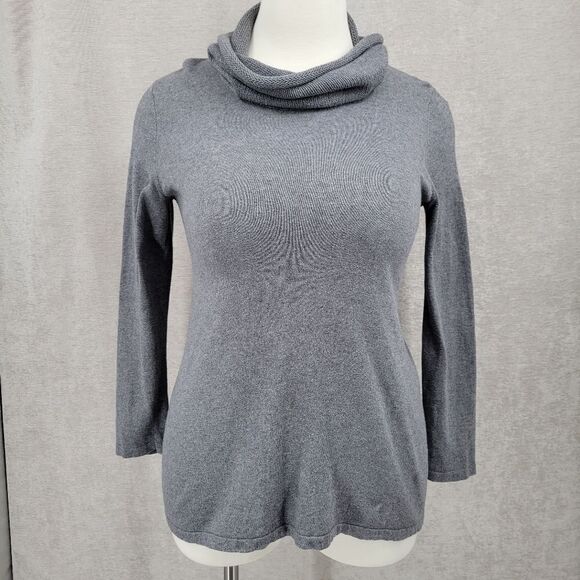 J. Jill Pure Jill Cotton Cashmere Gray Cowl Neck Sweater - Picture 2 of 12